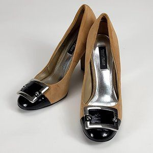 White House Black Market Theo Camel‎ Suede Chunky Heel Pumps